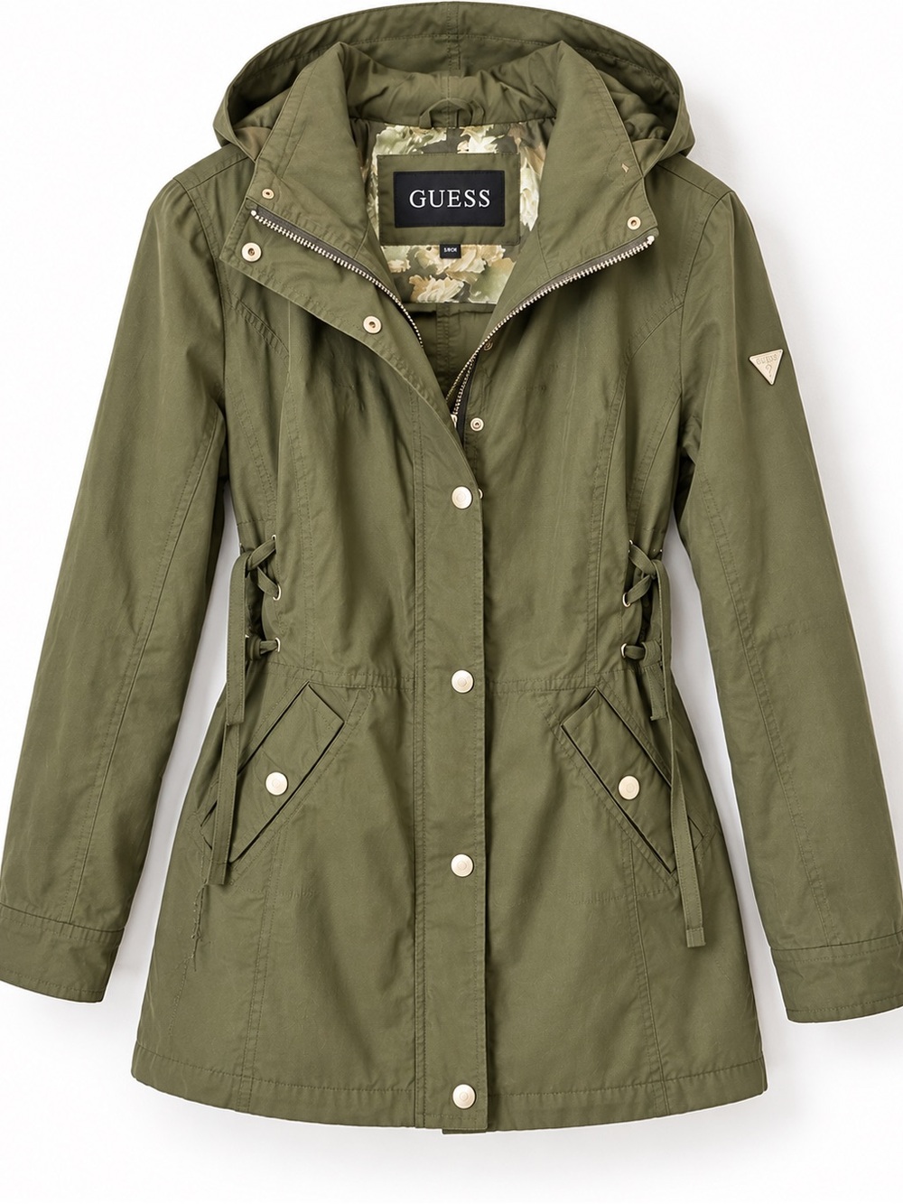 GUESS Olive Green Lace-Up Hooded Utility Parka Jacket Size Small